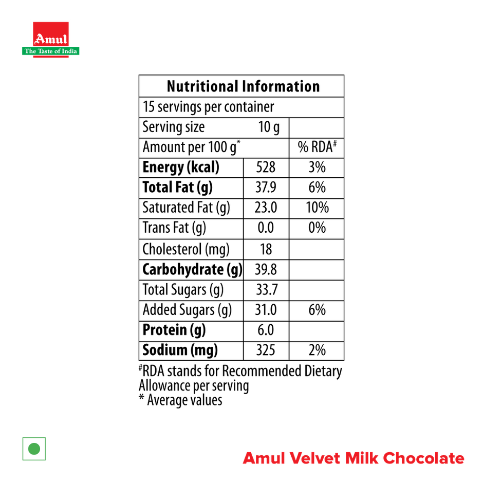 Amul Velvet Milk Chocolate | Smooth Creamy Taste